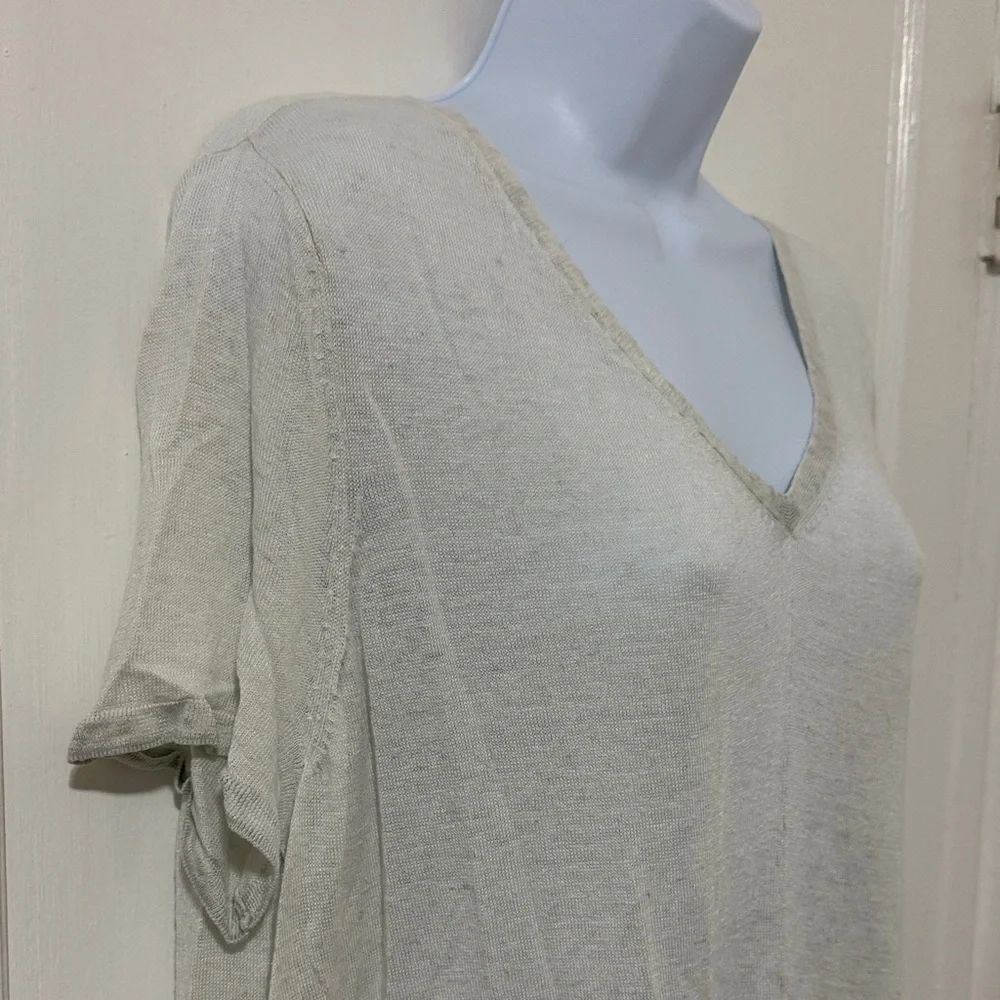 Eileen Fisher Tri-Blend Cream-Gray V-Neck Short Sleeve Top - Picture 5 of 15